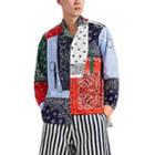 Loewe Men's Bandana-patchwork Cotton Poplin Asymmetric Shirt