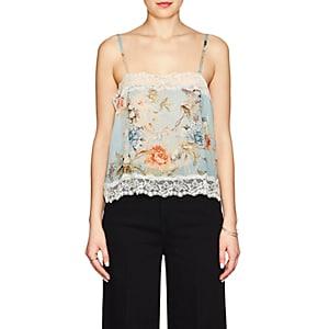 Icons Women's Lace-trimmed Floral Chiffon Cami-lt. Blue