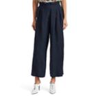 Icons Women's Paperbag-waist Plaid Linen Twill Trousers - Navy