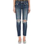 Moussy Women's Latrobe Distressed Tapered Jeans-md. Blue
