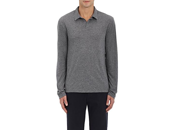 James Perse Men's Mlange Cotton-blend Long-sleeve Polo Shirt