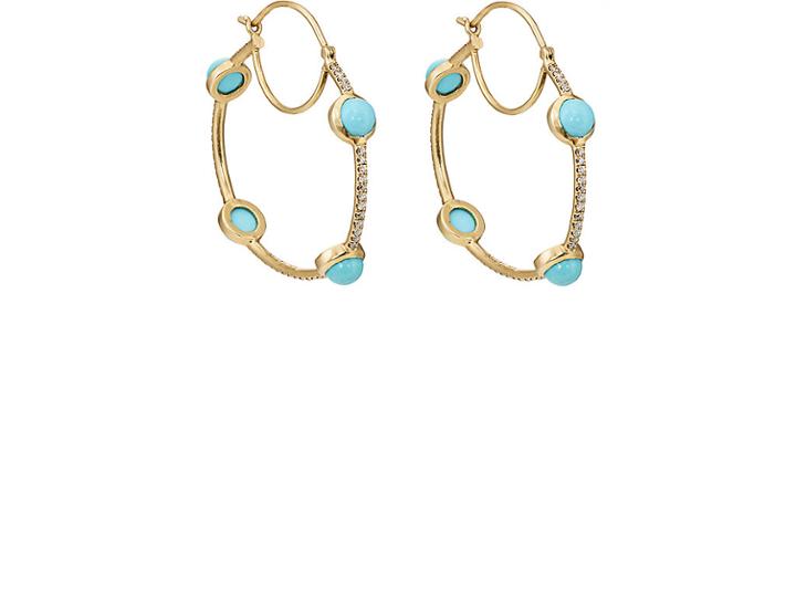 Irene Neuwirth Women's White Diamond & Turquoise Hoop Earrings