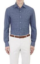 Isaia Houndstooth Twill Shirt-blue