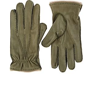 Barneys New York Men's Cashmere-lined Leather Gloves-dk. Green