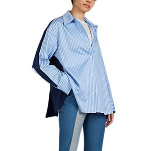 Besfxxk Women's Layered Striped & Plaid Cotton Shirt - Blue
