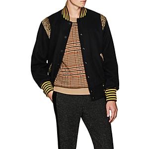 Needles Men's Leopard-inset Wool-blend Varsity Jacket-black