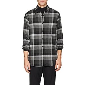 Theory Men's Menlo Checked Flannel Shirt-dark Gray