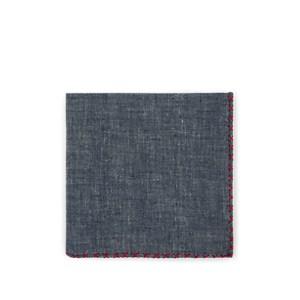 Eleventy Men's Cross-stitched Chambray Pocket Square - Red