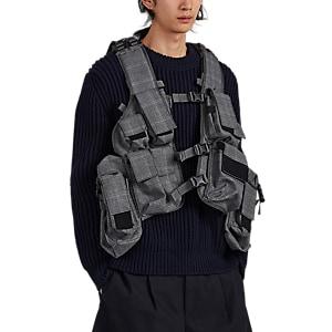 Junya Watanabe Man Comme Des Garons Men's Multi-pocket Checked Wool Utility Vest - Gray