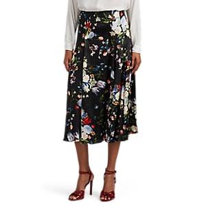 Erdem Women's Vesper Floral Silk Satin Midi-skirt - Black Multi