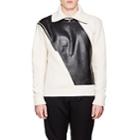 Givenchy Men's Leather-inset Wool Quarter-zip Sweater-white