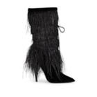 Saint Laurent Women's Yeti Feather-embellished Velvet Boots - Black