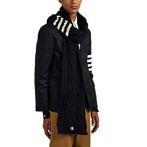 Thom Browne Men's Aran Striped Cable-knit Wool-mohair Scarf - Navy