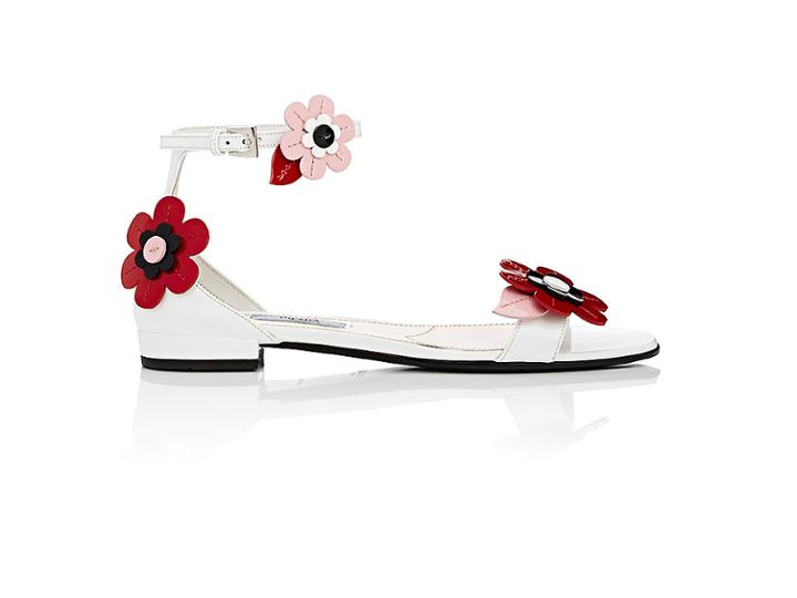 Prada Women's Flower-appliqud Patent Leather Sandals