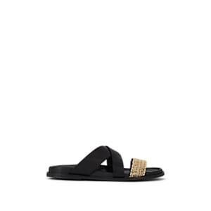 Casablanca1942 Men's Yako Crisscross Leather & Raffia Slide Sandals - Black