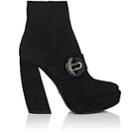 Prada Women's Button-strap Suede Platform Ankle Boots-nero