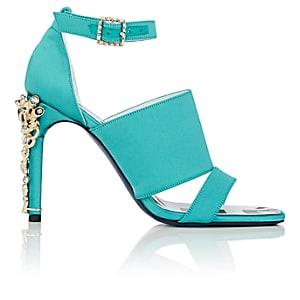 Koche Women's Jeweled-heel Satin Sandals-turquoise