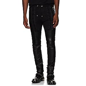 Balmain Men's Leather-inset Cotton Sweatpants - Black