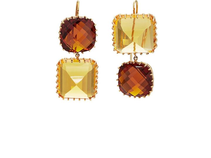 Renee Lewis Women's Mismatched Mixed-citrine Double-drop Earrings