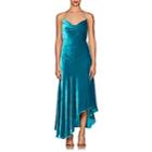 Juan Carlos Obando Women's Asymmetric Velvet Cowlneck Dress-blue