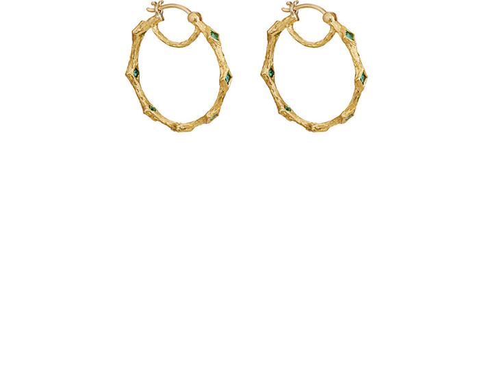 Cathy Waterman Women's Emerald & Yellow Gold Hoop Earrings