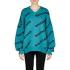 Balenciaga Women's Intarsia-knit Wool Oversized Sweater-turquoise