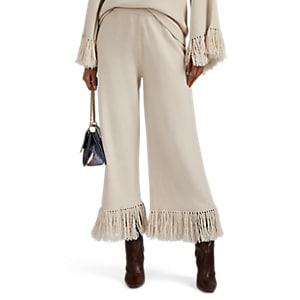 Lisa Perry Women's Self-fringed Wool-cashmere Wide-leg Pants - Ivorybone
