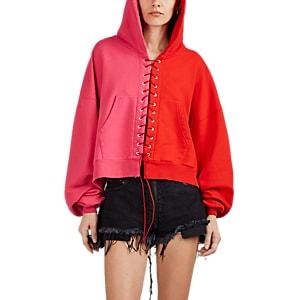 Ben Taverniti Unravel Project Women's Oversized Colorblocked Cotton Lace-up Hoodie - Pink