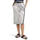 Cedric Charlier Women's Striped Coated Denim Skirt - Silver