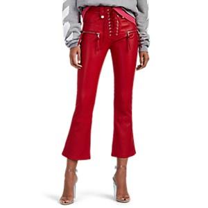 Ben Taverniti Unravel Project Women's Plonge Leather Lace-up Crop Flared Jeans - Red