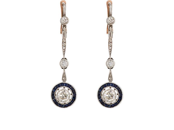 Stephanie Windsor Antiques Women's Art Deco Diamond & Sapphire Drop Earrings
