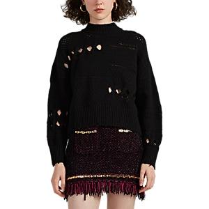 Versace Women's Distressed Mixed-knit Wool Sweater - Black