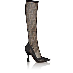 Fendi Women's Zucca-print Mesh Knee Boots-brown