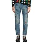 Gucci Men's Embroidered Slim Jeans - Blue