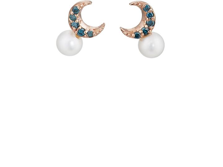 Lodagold Women's Moon Stud Earrings