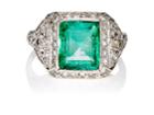 Stephanie Windsor Antiques Women's Emerald & White Diamond Ring