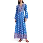 Warm Women's Leisure Tapestry-floral Silk Maxi Dress - Blue