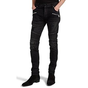 Balmain Men's Distressed Skinny Biker Jeans - Black