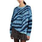 R13 Women's Zebra-striped Fuzzy-knit Oversized Sweater - Blue