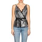 Robert Rodriguez Women's Lace-trimmed Sequined Wrap-front Cami-silver