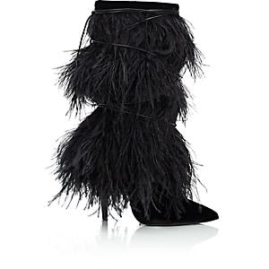Saint Laurent Women's Tanger Embellished Velvet Boots-black