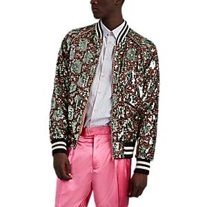 Gucci Men's Gg-logo Sequined Bomber Jacket - Silver