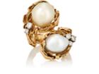 Mahnaz Collection Vintage Women's White Diamond & Pearl Ring