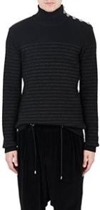 Balmain Button-shoulder Striped Sweater-black