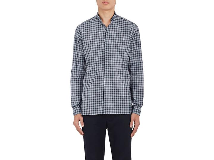 Lanvin Men's Checked Cotton Poplin Fitted Shirt