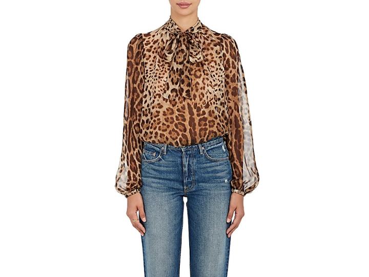 Dolce & Gabbana Women's Leopard-print Silk Tieneck Blouse
