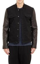 T By Alexander Wang Leather-sleeve Brushed Denim Jacket-black