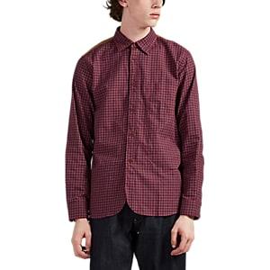 Junya Watanabe Man Comme Des Garons Men's Checked Cotton Flannel & Canvas Patchwork Shirt - Red
