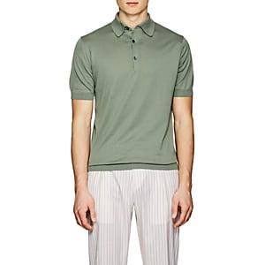 John Smedley Men's Knit Cotton Polo Shirt-green