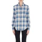 Saint Laurent Women's Checked Cotton-blend Flannel Western Shirt-blue